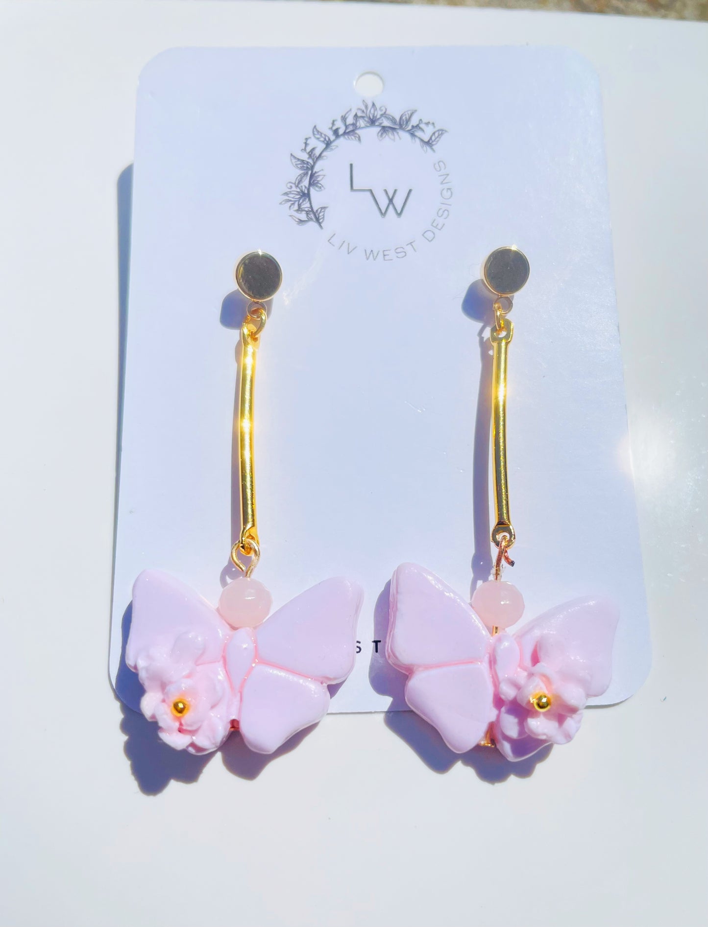 Butterfly earrings with gold plated bar