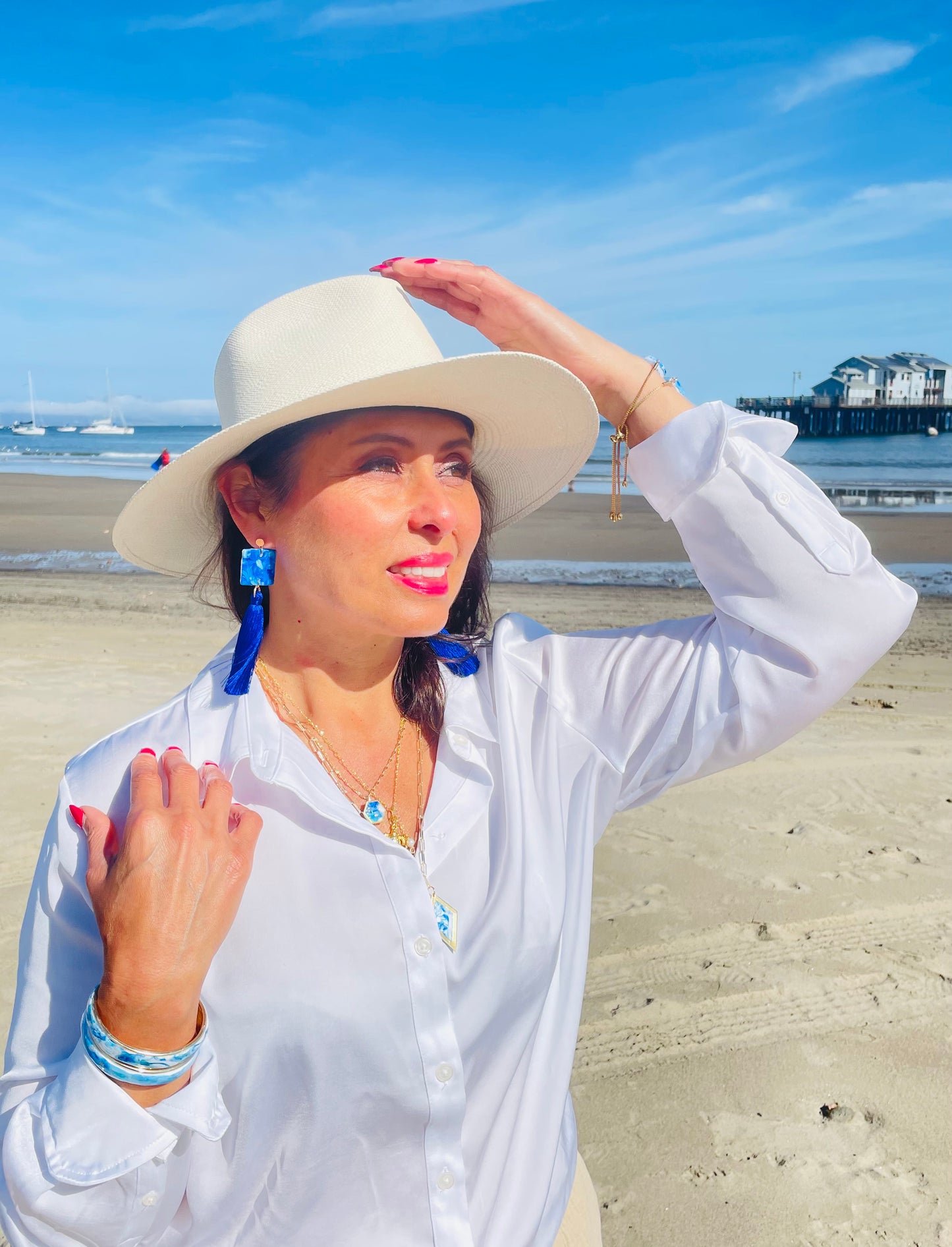 Ocean Vibes Hand Painted Tassel Earrings