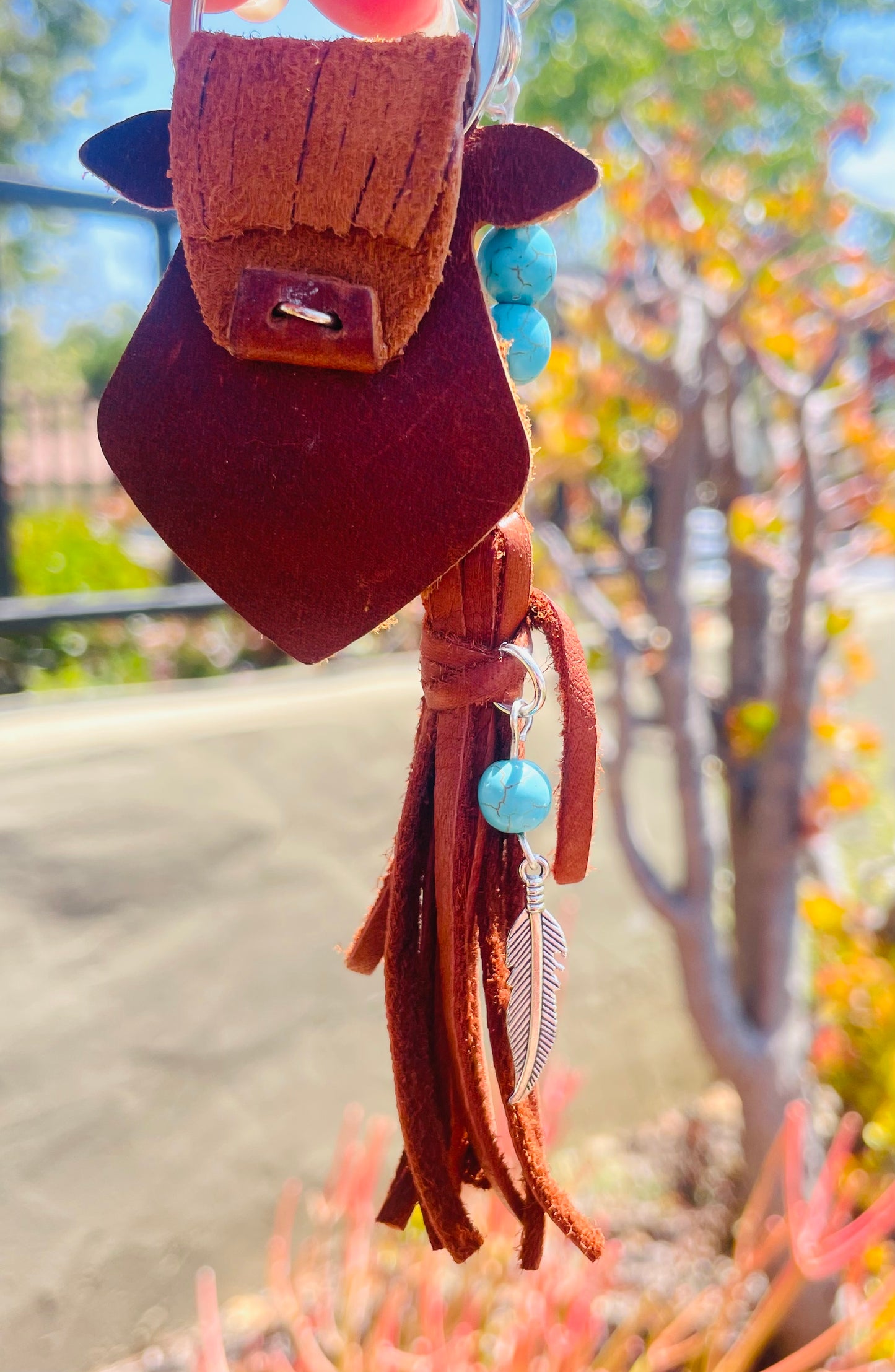 Bessie Leather Cow Keychain