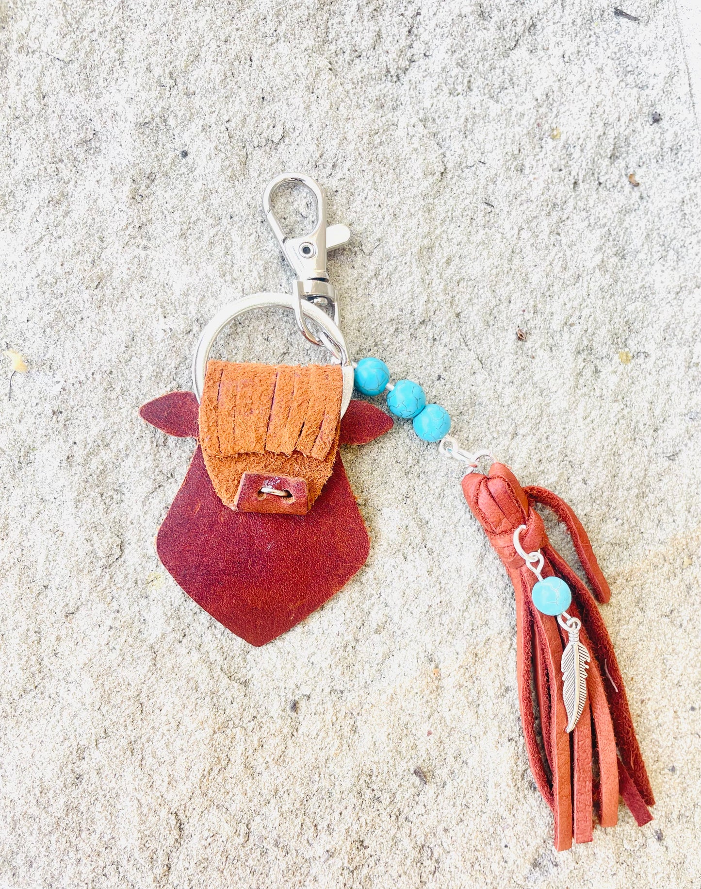 Bessie Leather Cow Keychain