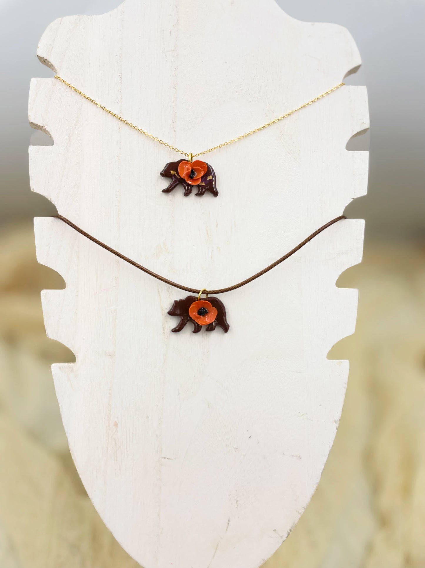 The  California Love Poppy Flower Bear Necklace