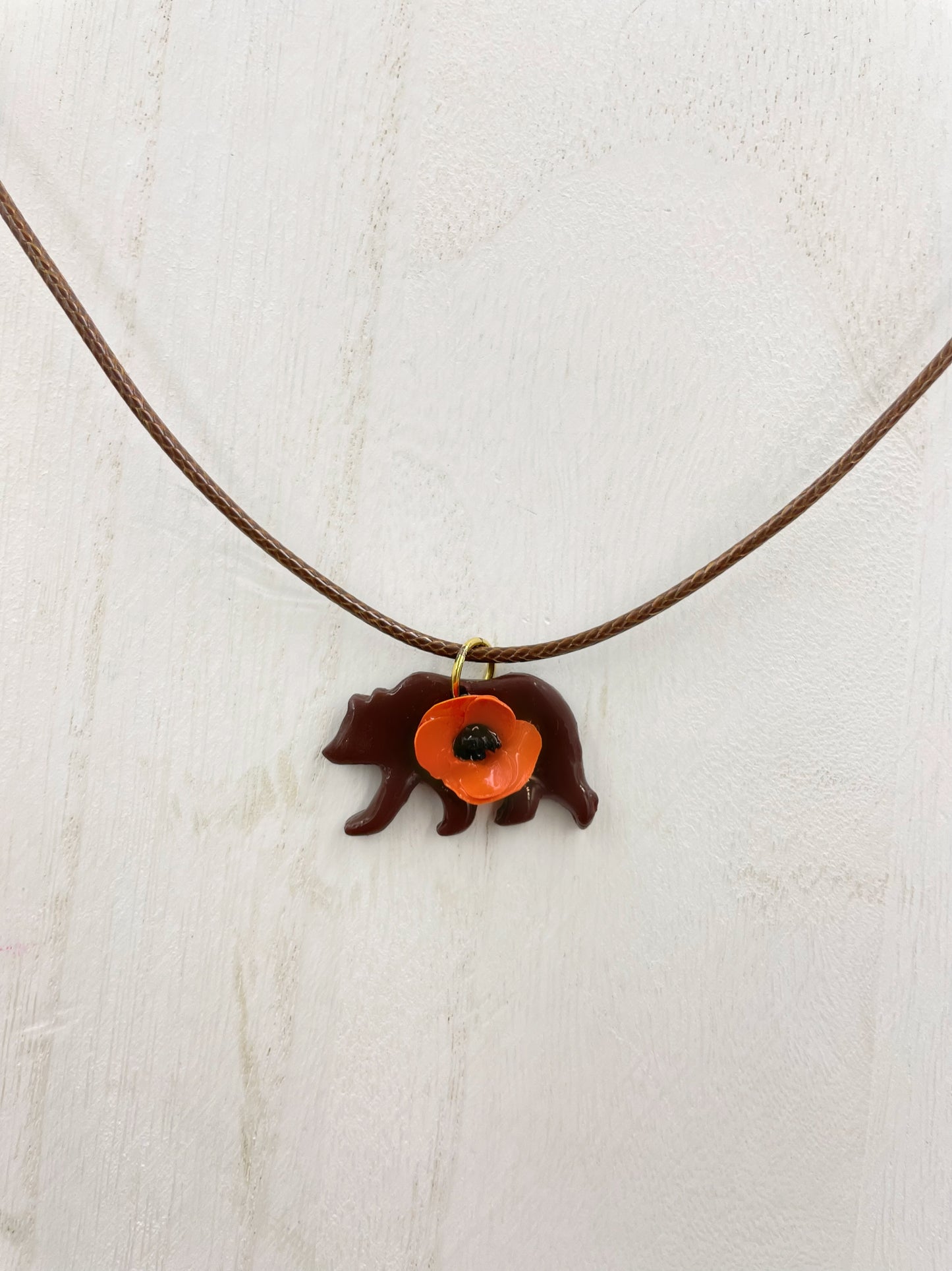 The  California Love Poppy Flower Bear Necklace