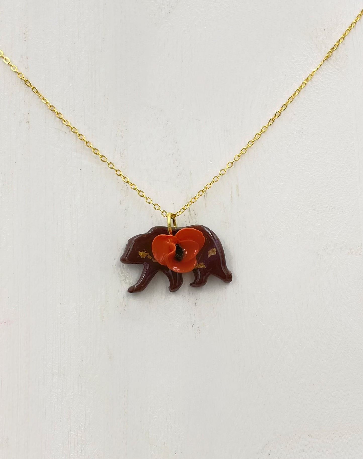 The  California Love Poppy Flower Bear Necklace