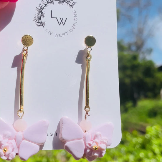 Long Bar Butterfly Earrings 