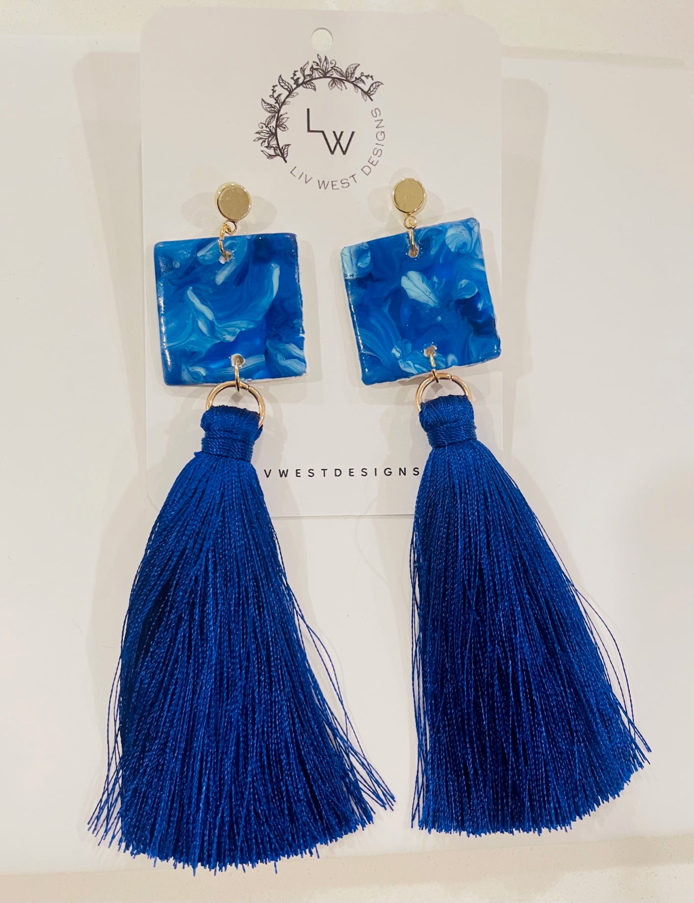 Bright blue tassel on sale earrings